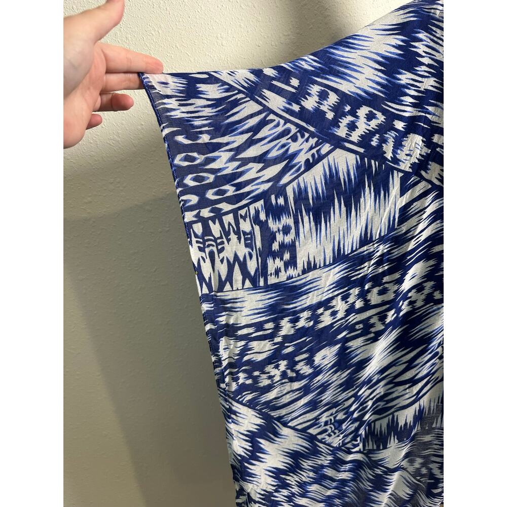 MICHAEL STARS Ruana Scarf Batik Blue Sarong Swim Cover-up Kimono OS boho - Picture 4 of 7